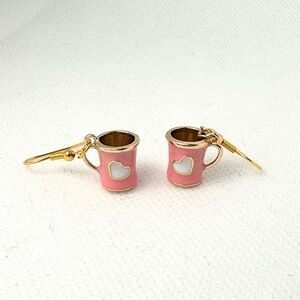 Heart Mug Earrings 3D Pink and Gold Handcrafted Hypoallergenic